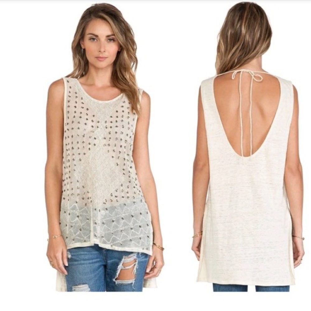 Free People Anjani Embellished Top in Tea